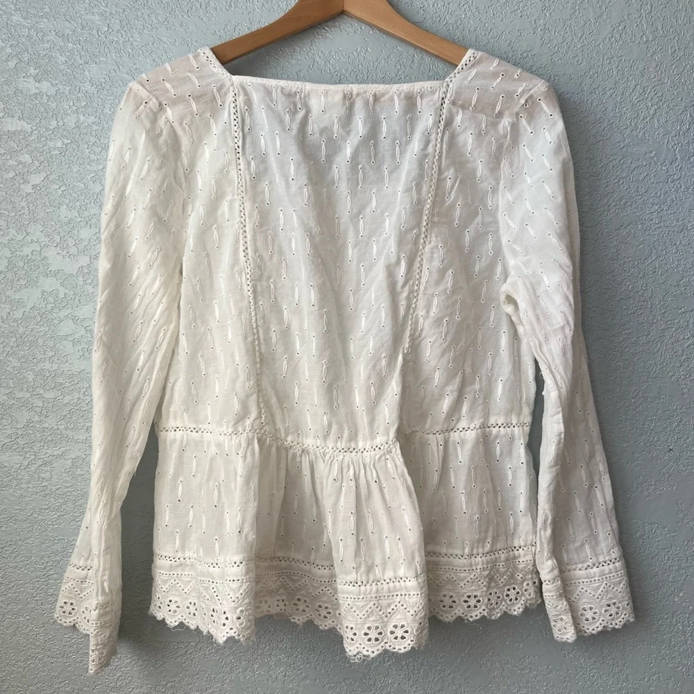 Meadow Rue by Anthropologie White Eyelet Ruffle Peplum Blouse Size 12 - Picture 5 of 7